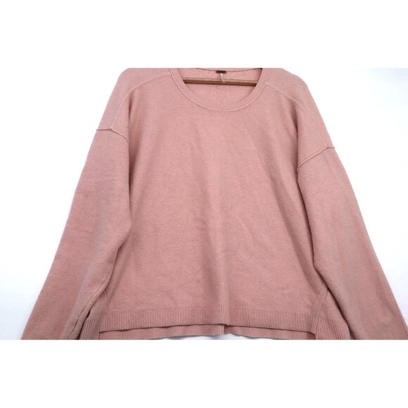 Free People Pink Wool-Blend Oversized Sweater L Womens Long Sleeve Academia Boho - Picture 6 of 8